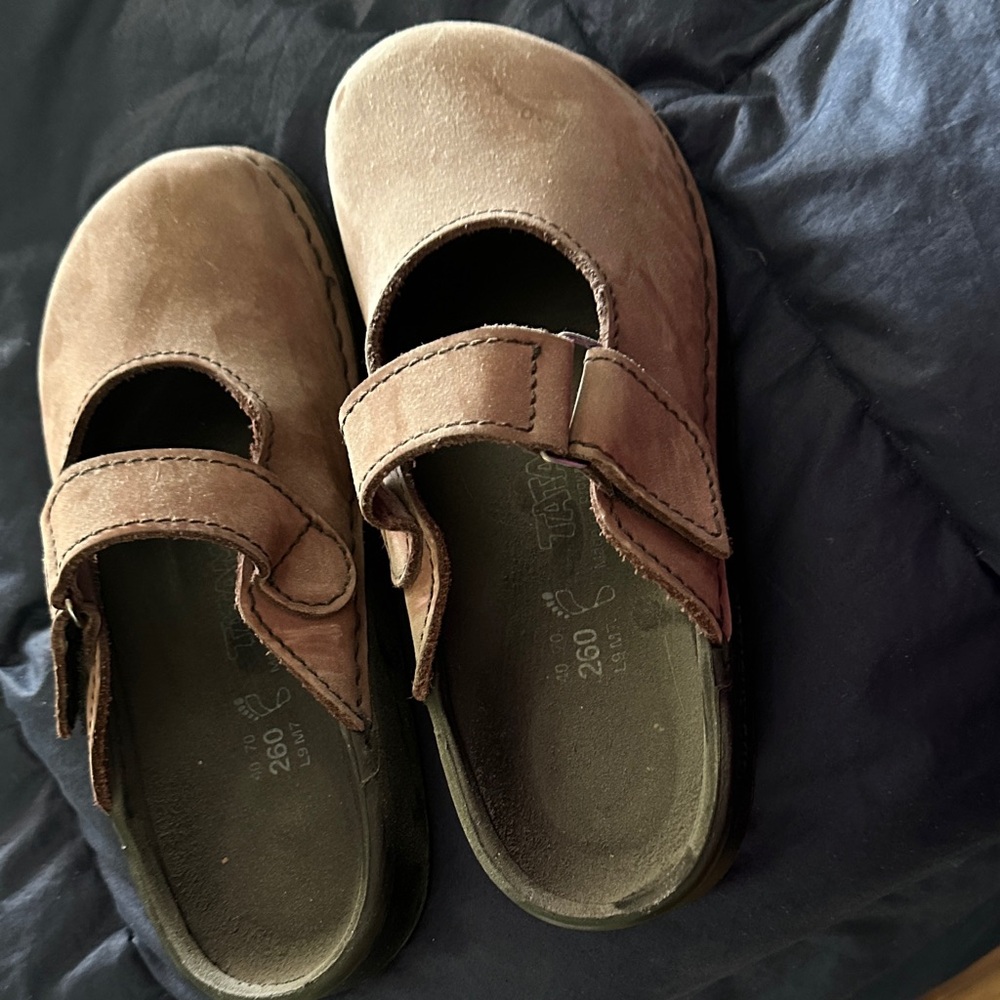 Birkenstock brown suede Mary Jane style shoe. Comfortable beyond measure